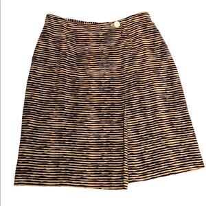 Rena Rowan for Saville faux wrap skirt elegant navy blue & tan knee length sz 10